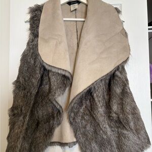 DECJUBA Taupe Faux Fur Vest with Beige Suede-Look Lining
